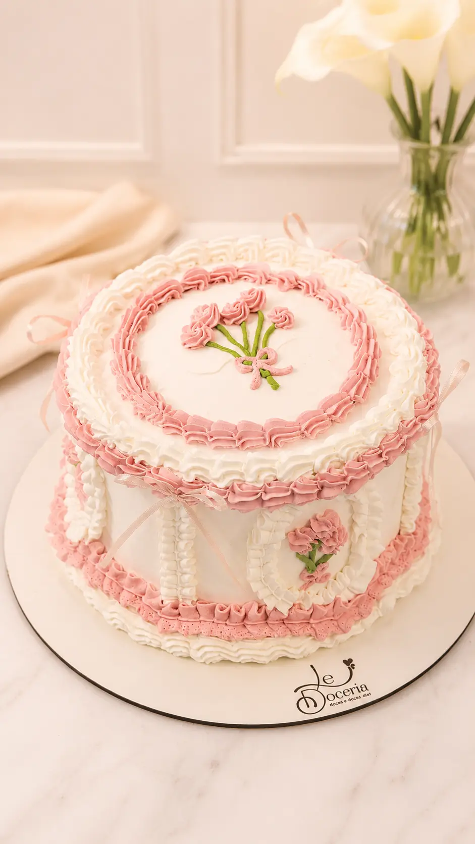 Bolo rosa com branco wp
